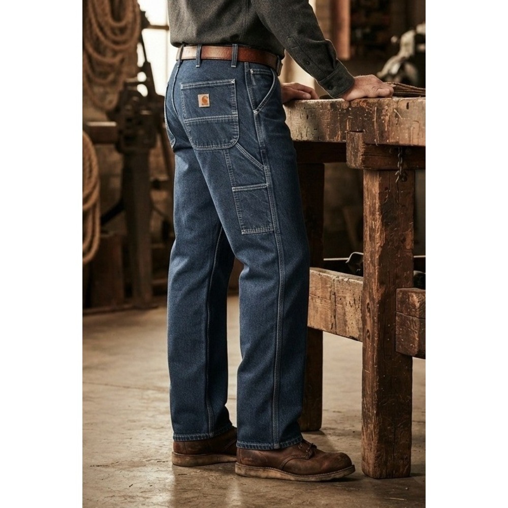 Carhartt Mens B13 DST Carpenter Jeans 38x30 Blue Denim Loose Fit Workwear Cotton
